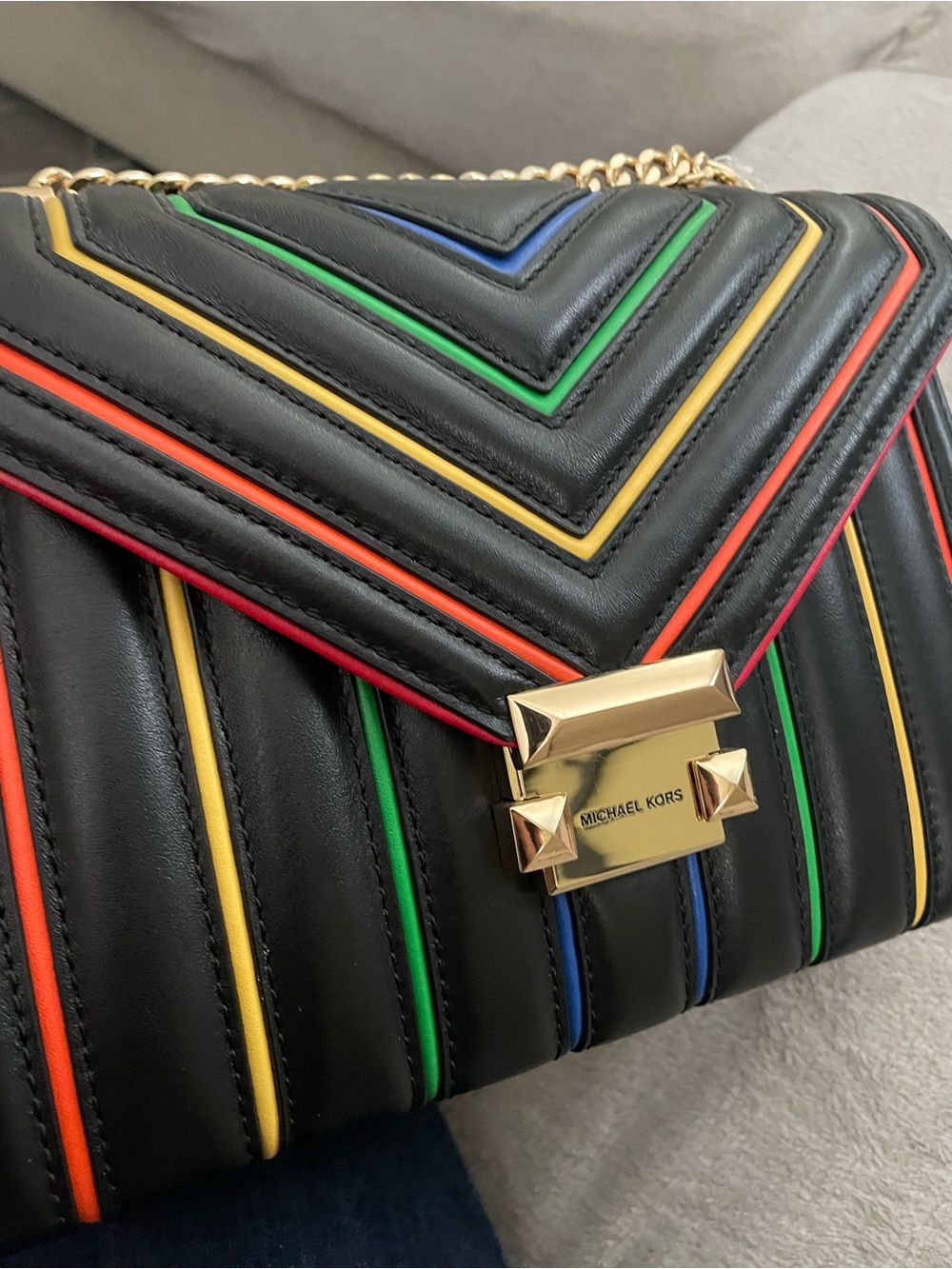 Michael Kors Black Striped Multicolor Whitney Bag - Picture 3 of 9